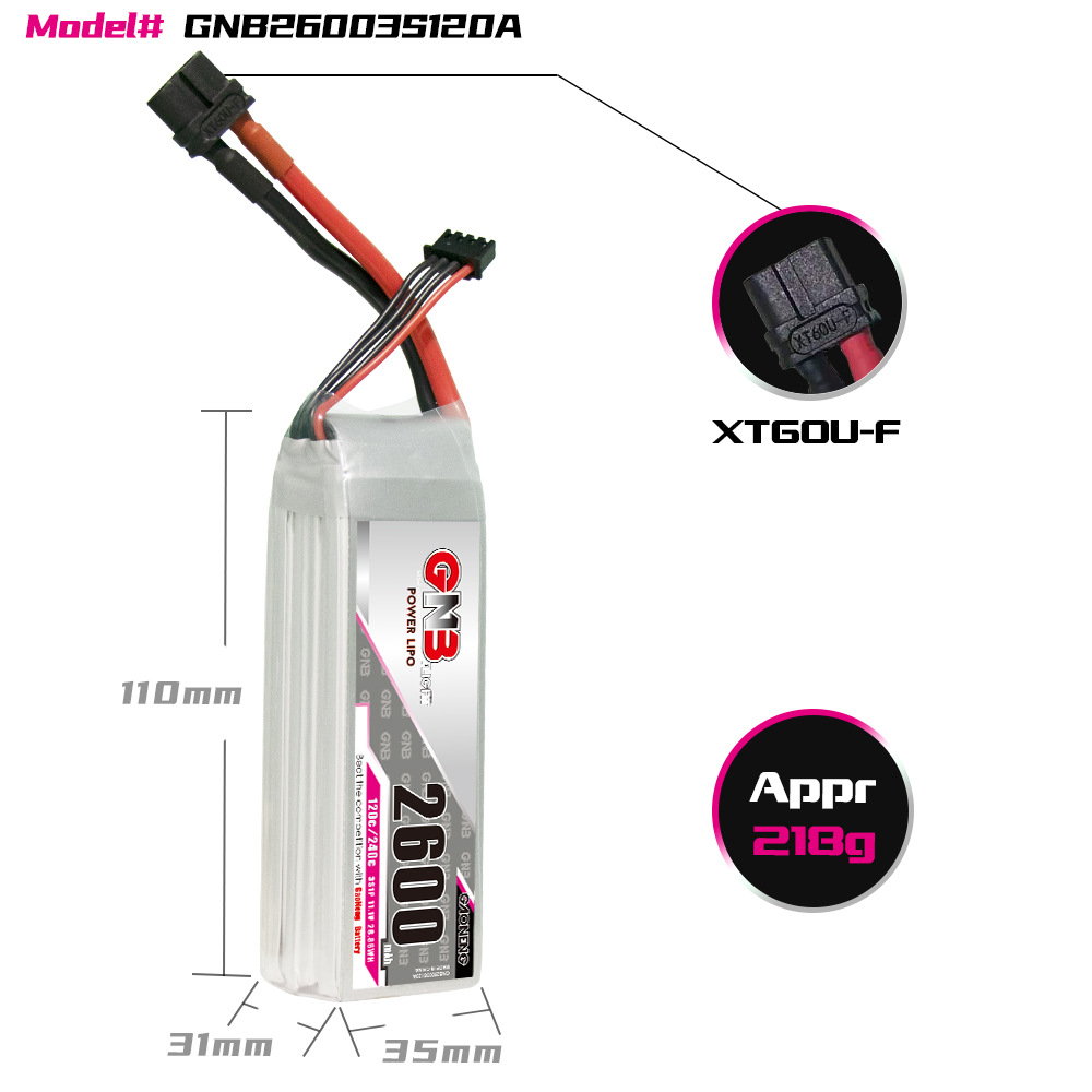 GNB High Energy 2600mAh 3S 11,1V 120C LiPo-Akku für das RC-Boot-Modell WL935 - Image 2
