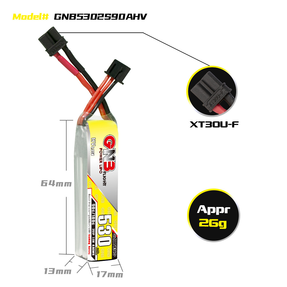GNB High Energy 530mAh 2S 76V 90C HV LiPo Battery for FPV Drones - Image 2