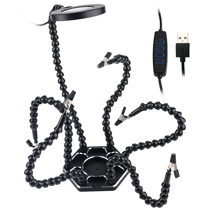 Six Claw Multifunctional Aluminum Alloy Soldering Station LED Magnifying Glass Auxiliary Tool - Image 3