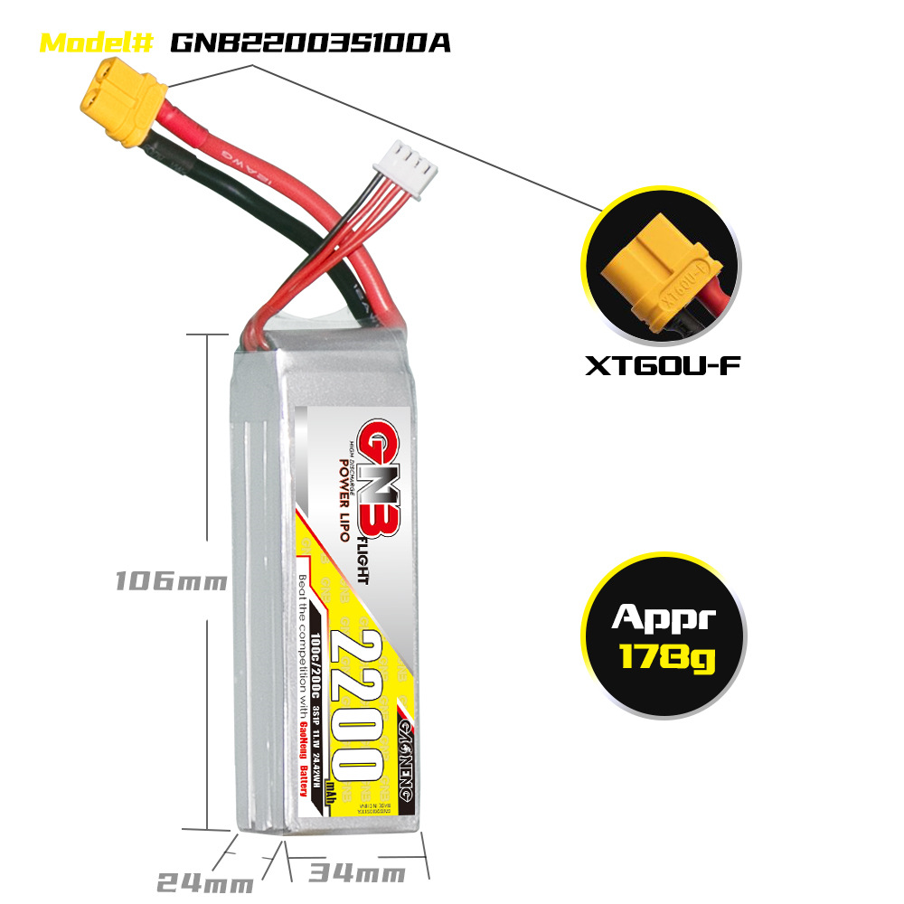 GNB 2200mAh 3S 11.1V 100C GAONENG LiPo-Akku für RC-Autos, Schiffsmodelle und Flugzeugmodelle - Image 2