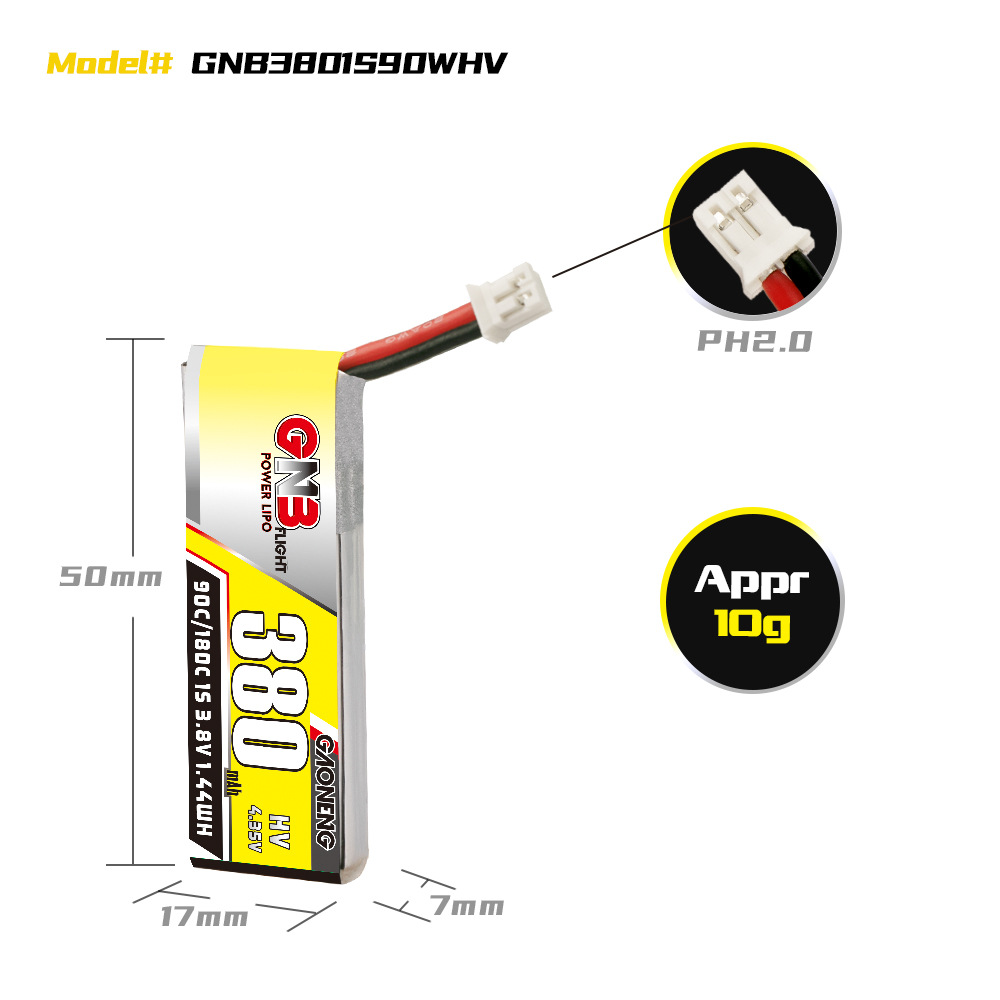 GNB High Energy 380mAh 1S 3 8V 90C FPV Lithium Battery for Emax NanoHawk Indoor Drones - Image 2