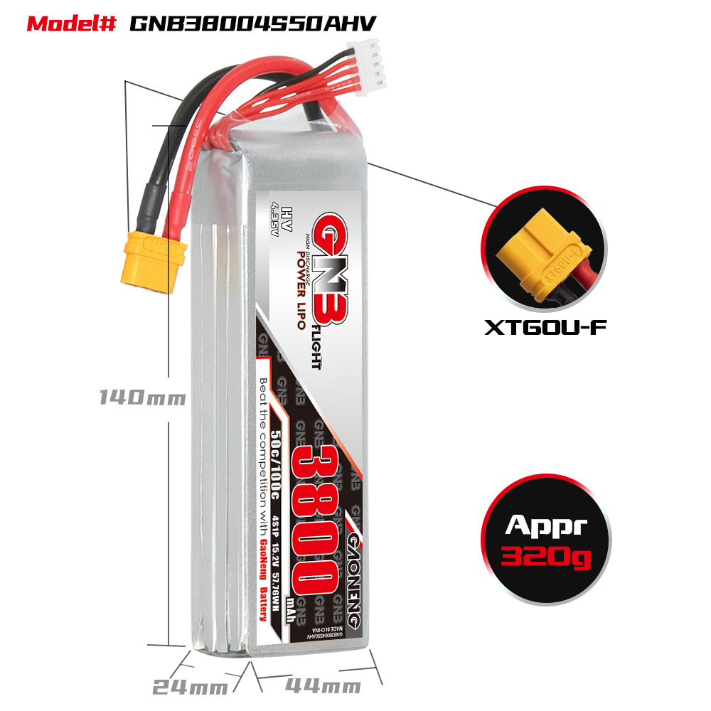 GNB Hochleistungs-LiPo-Akku mit 3800 mAh, 4S, 15,2 V und 50 C für RC-Autos, Schiffe und Flugmodelle - Image 2