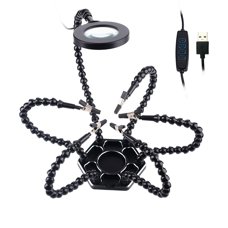 Six Claw Multifunctional Aluminum Alloy Soldering Station LED Magnifying Glass Auxiliary Tool - Image 2