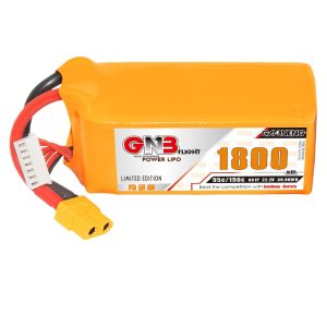 بطارية ليثيوم بوليمر GNB عالية الطاقة سعة 1800 مللي أمبير/ساعة، 6 خلايا، 22.2 فولت، 95 درجة مئوية للطائرات FPV المسافرة بحجم 5 إنشات