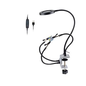 Four Jaw Soldering Station with LED Magnifying Glass Metal Arm for PCB Repair